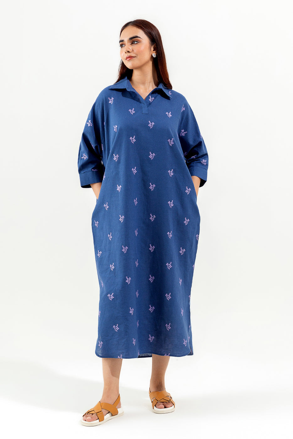 Navy Embroidered Long Tunic