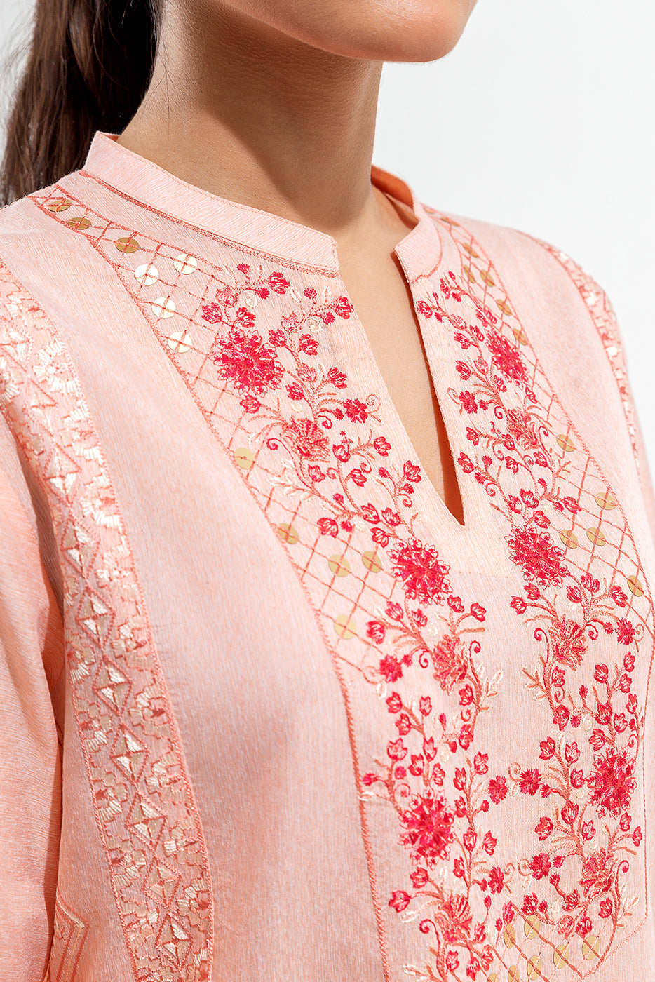 3 Piece Embroidered Slub Suit (Luxury Pret)