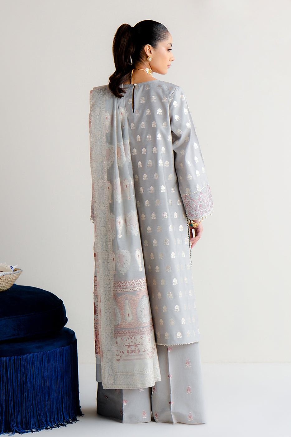 3 Piece Embroidered Jacquard Suit-Mystic Misty (Unstitched)