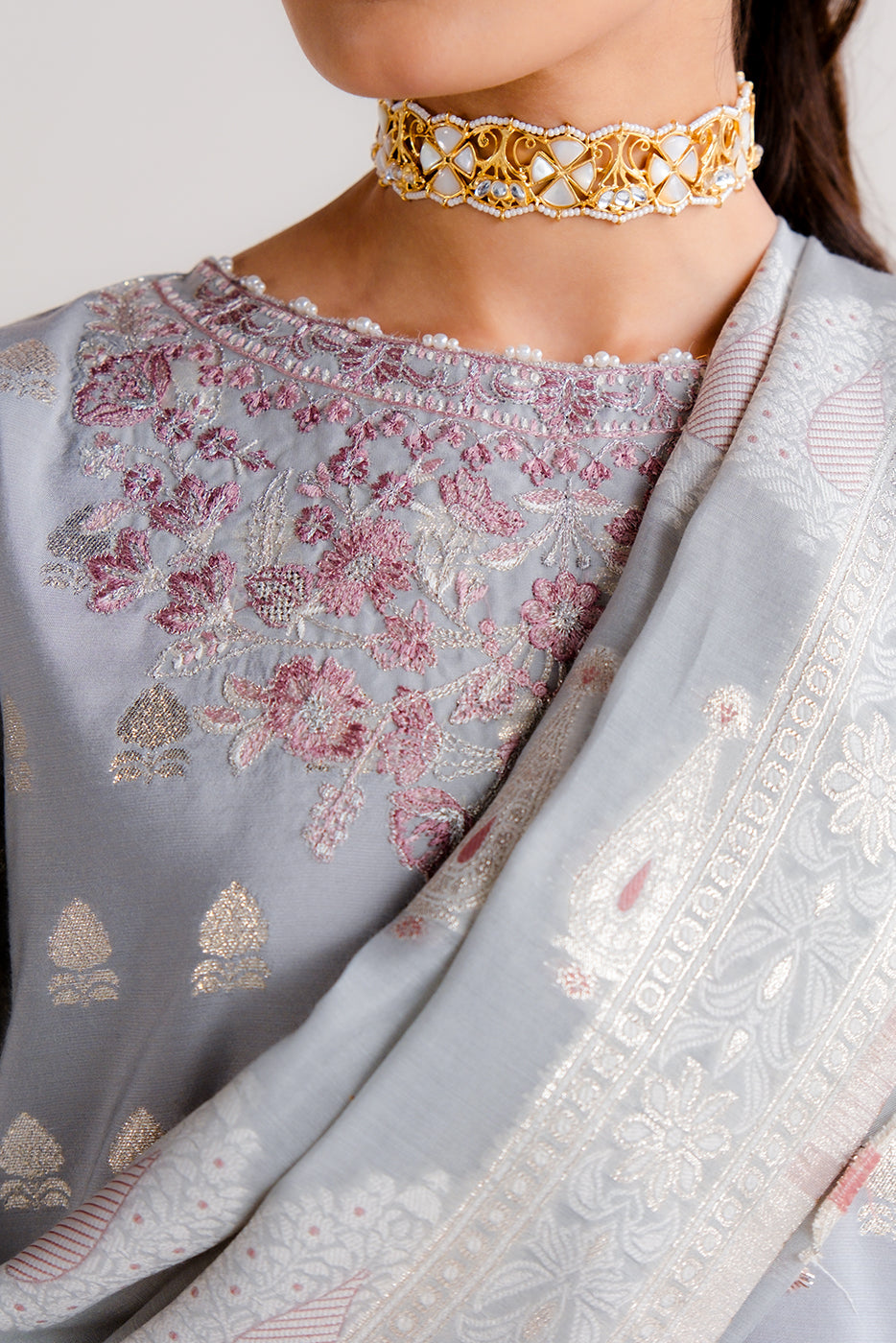 3 Piece Embroidered Jacquard Suit-Mystic Misty (Unstitched)