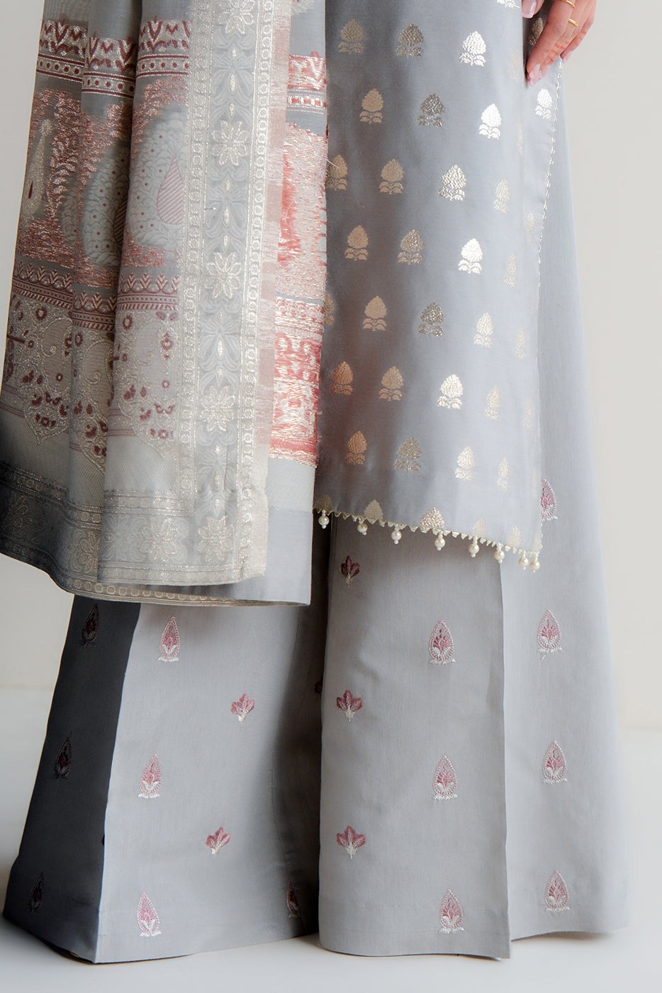3 Piece Embroidered Jacquard Suit-Mystic Misty (Unstitched)