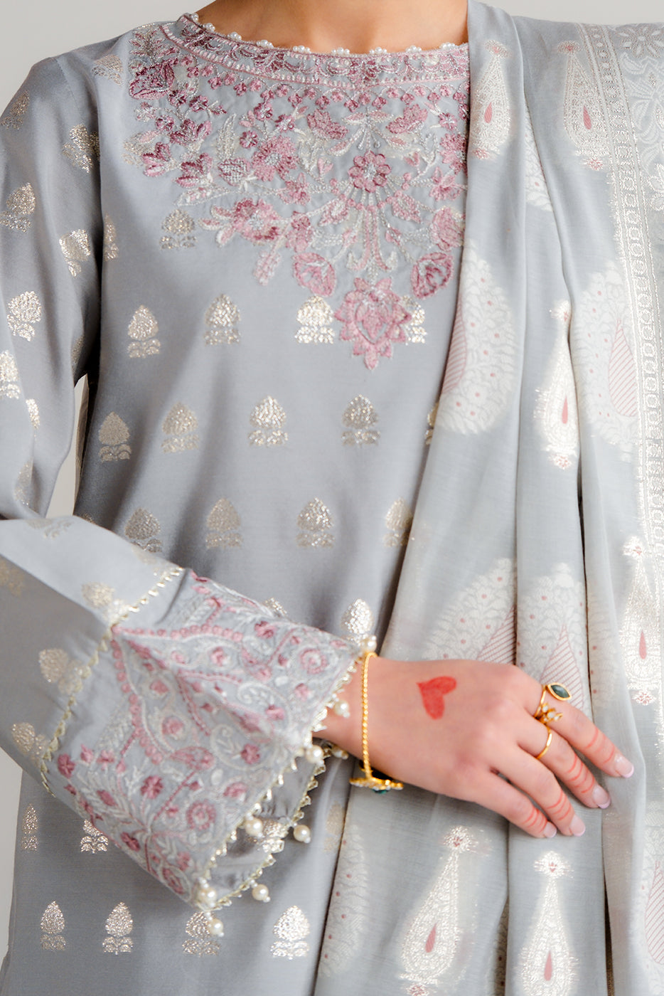3 Piece Embroidered Jacquard Suit-Mystic Misty (Unstitched)