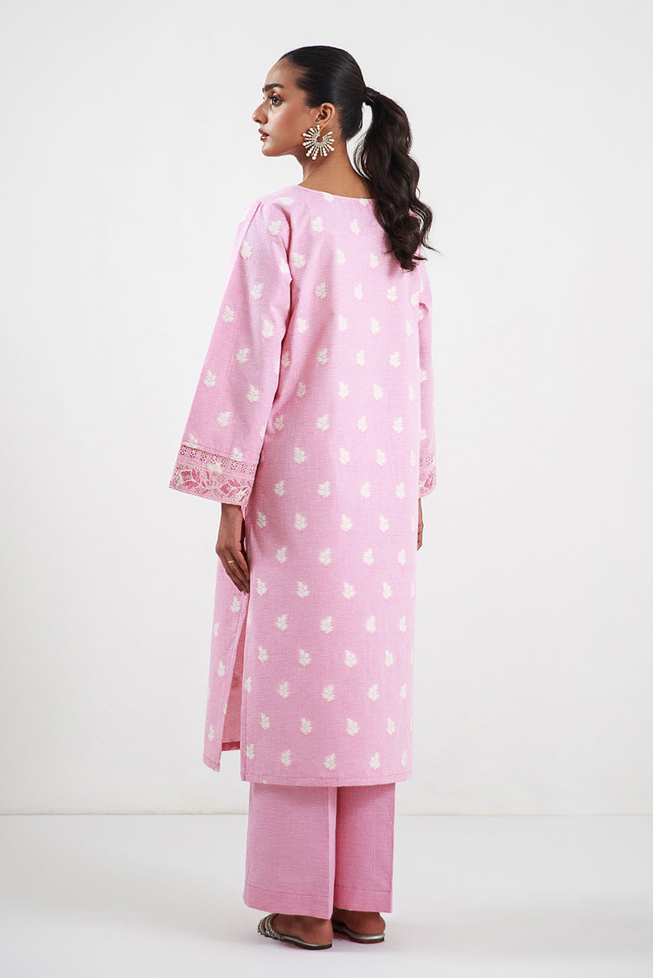 2 Piece Embroidered Two Tone Jacquard Suit-Rosy Pink (Unstitched)