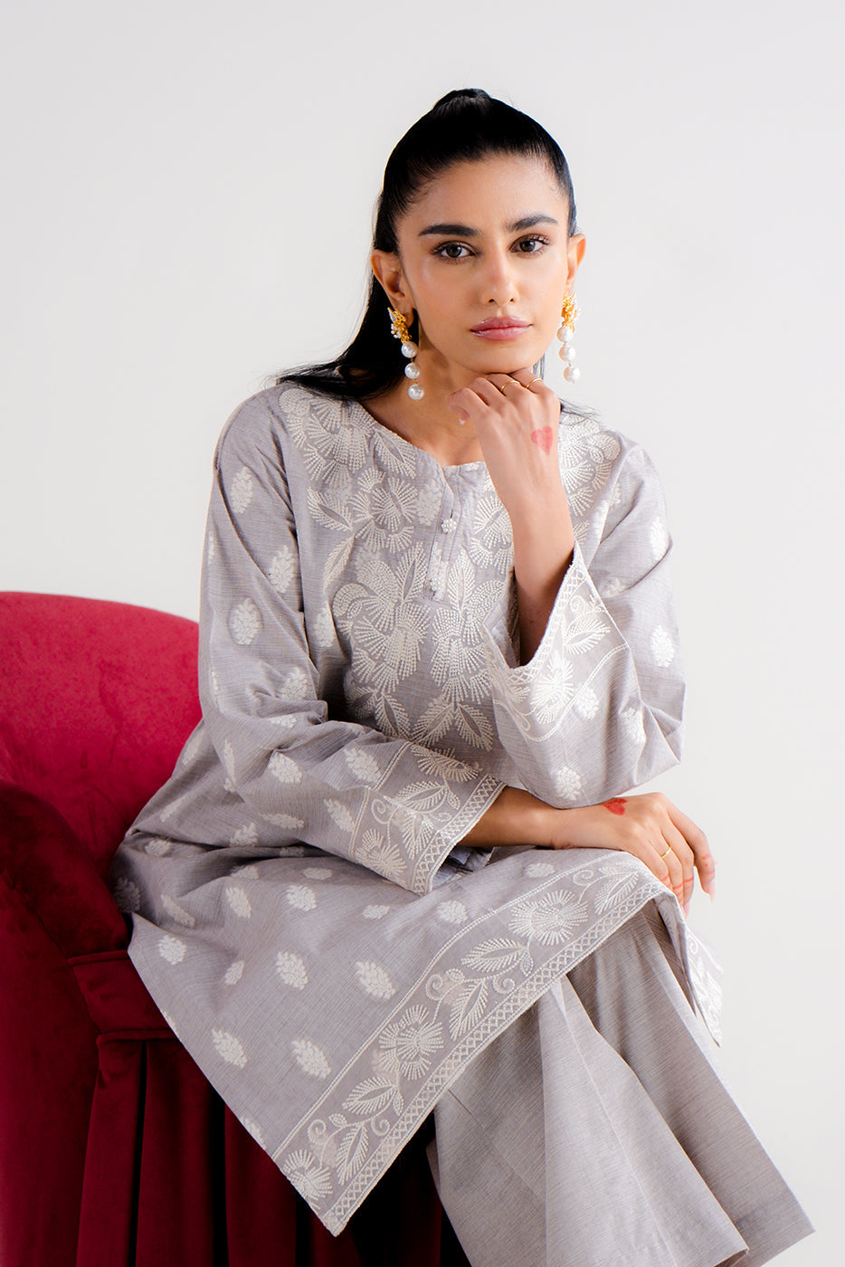 2 Piece Embroidered Two Tone Jacquard Suit-Quartz Glow (Unstitched)