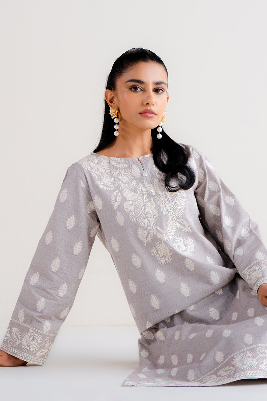 2 Piece Embroidered Two Tone Jacquard Suit-Quartz Glow (Unstitched)