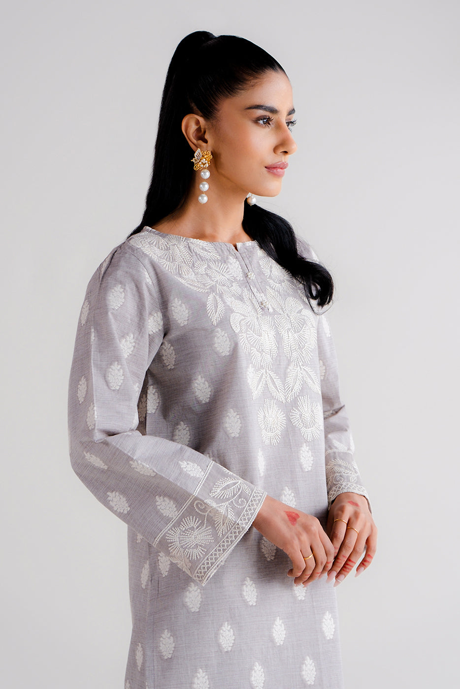 2 Piece Embroidered Two Tone Jacquard Suit-Quartz Glow (Unstitched)