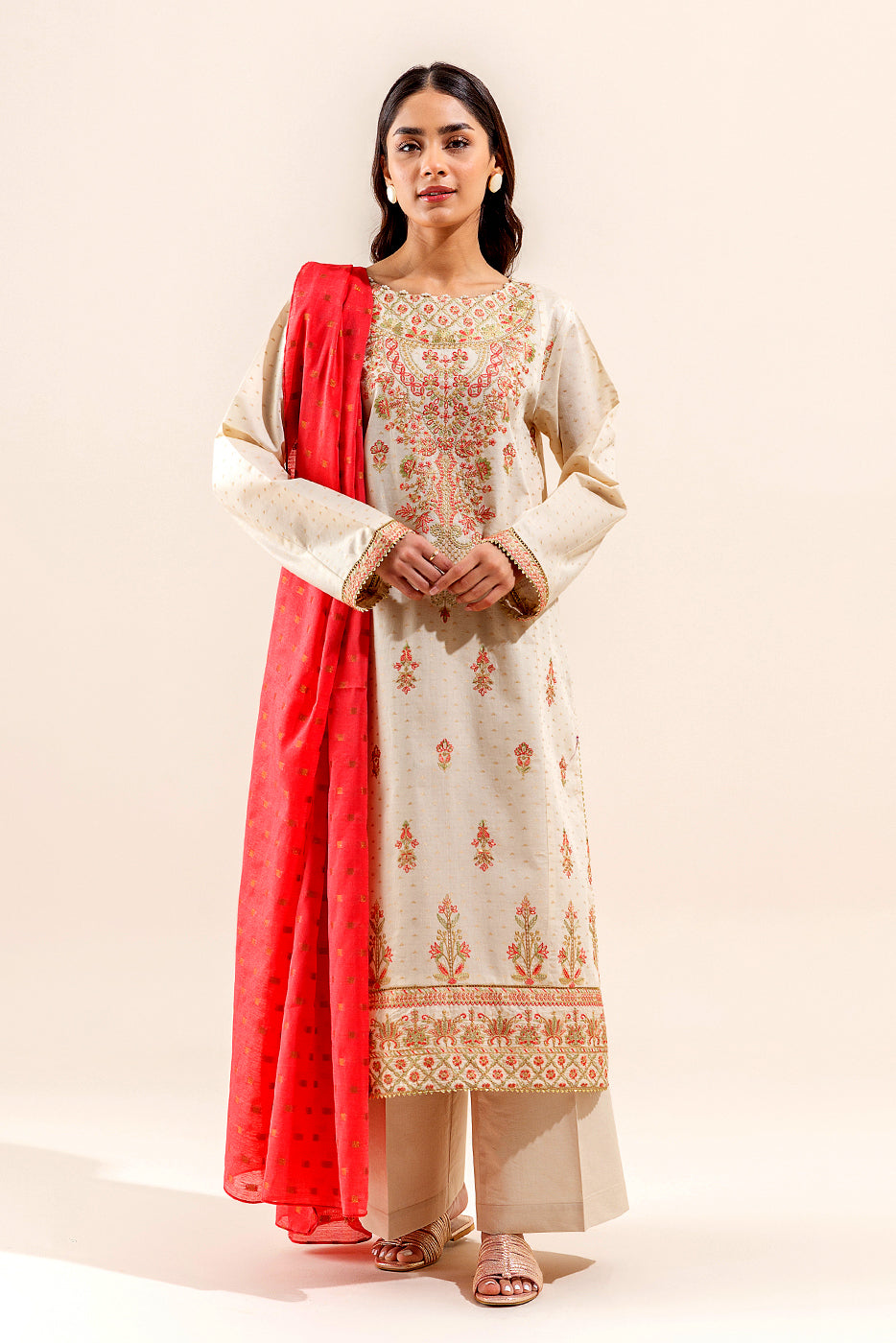 3 Piece Embroidered Jacquard Suit (Unstitched)