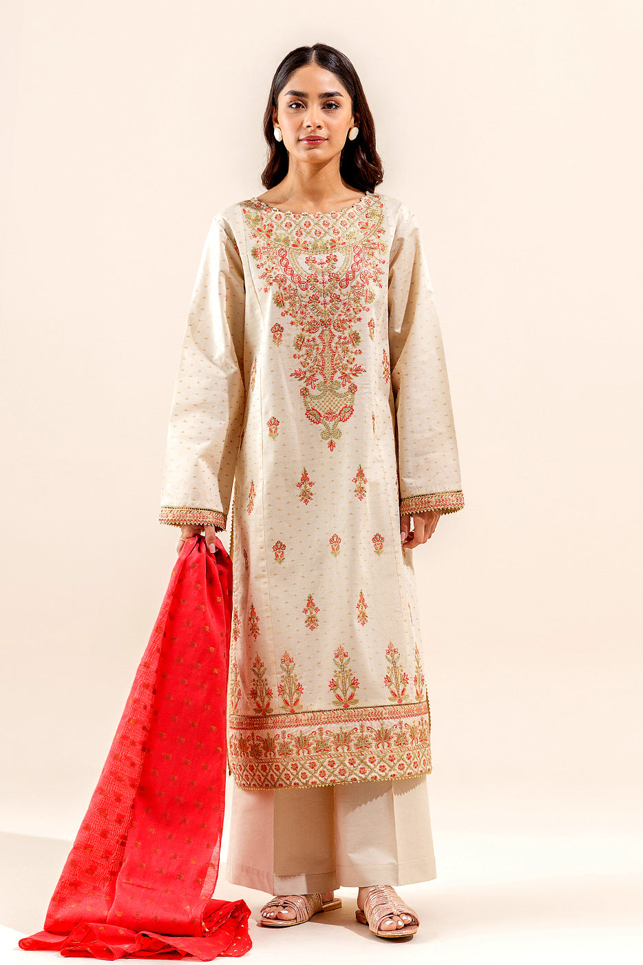 3 Piece Embroidered Jacquard Suit (Unstitched)