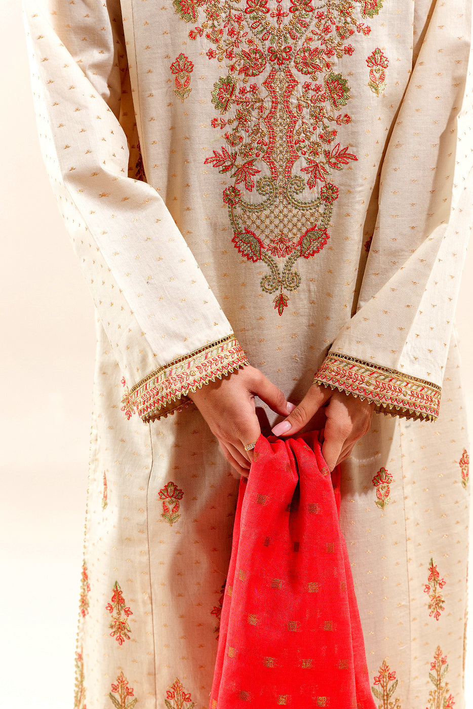3 Piece Embroidered Jacquard Suit (Unstitched)