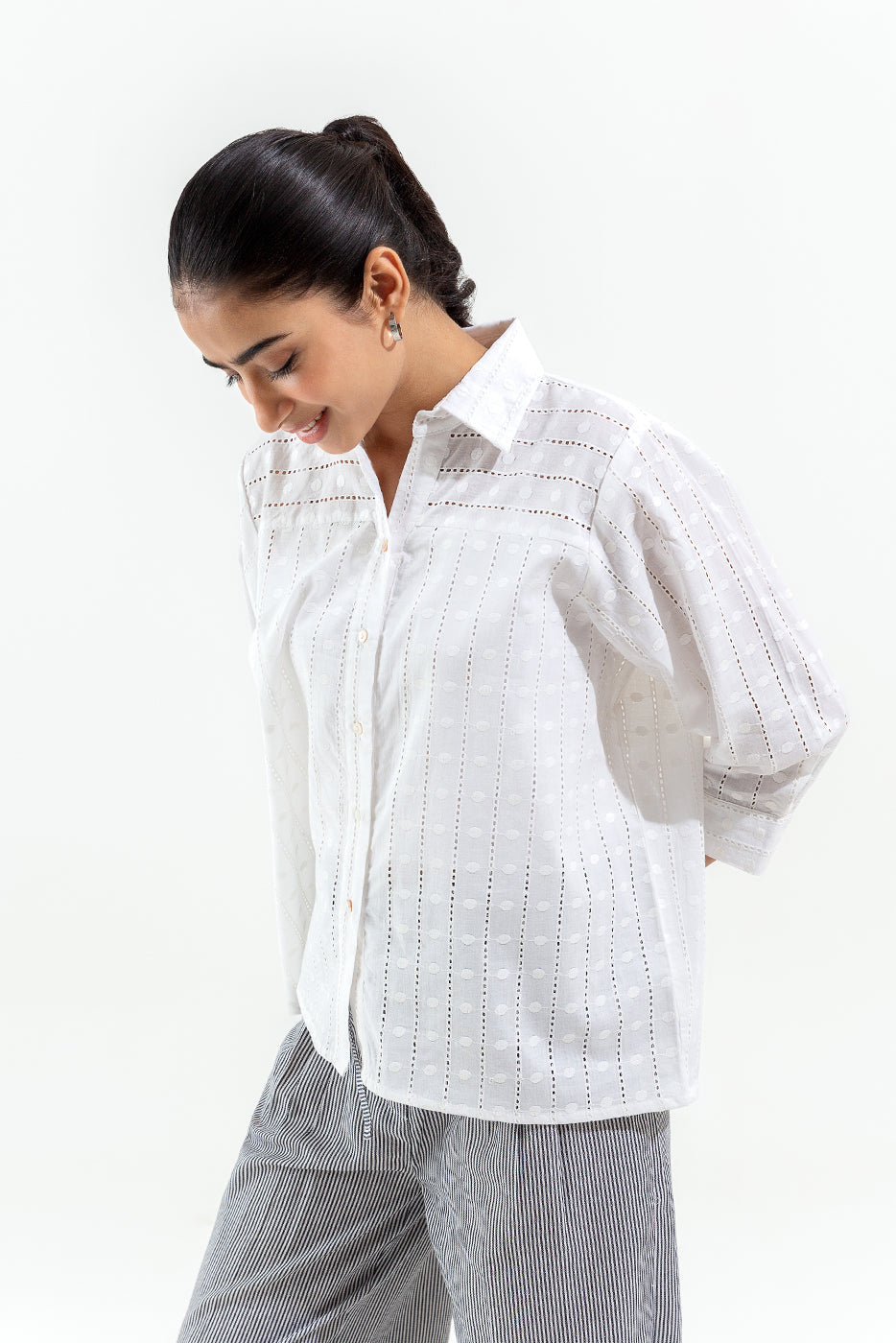 White Shiffli Button-Through Shirt