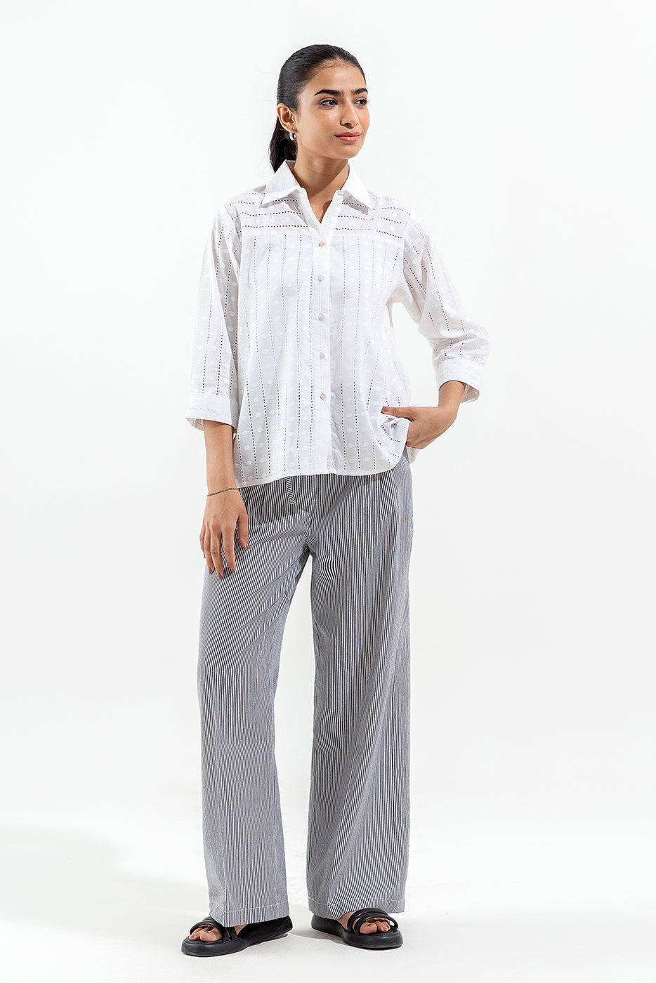 White Shiffli Button-Through Shirt