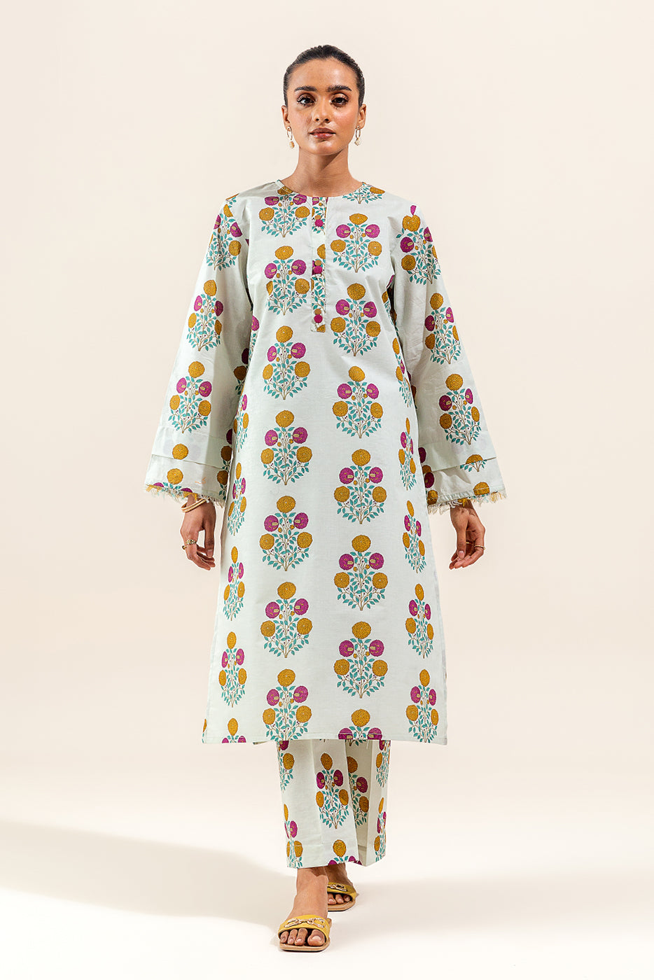 2 Piece Printed Suit-Ivory Bliss (Unstitched)