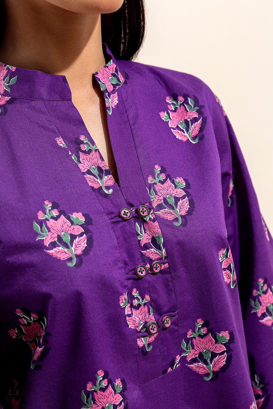 2 Piece Printed Lawn Suit-Flora Plum (Unstitched)