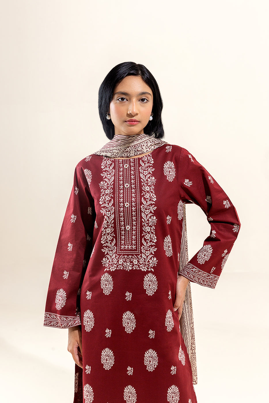 2 Piece Printed Lawn Suit-Garnet Loom (Unstitched)
