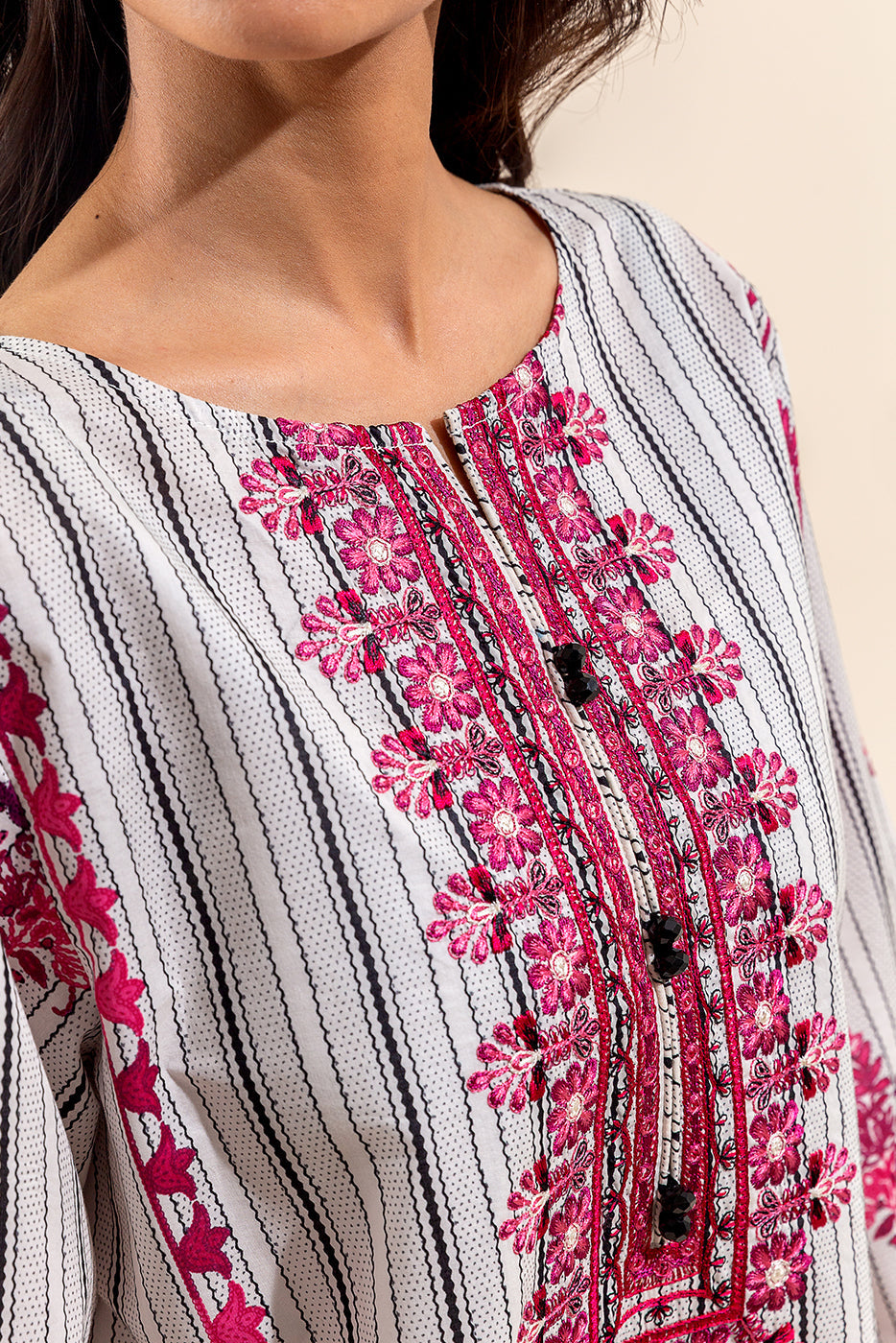 3 Piece Embroidered Lawn Suit-Sangria Brust (Unstitched)