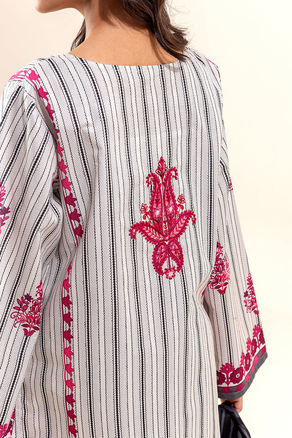 3 Piece Embroidered Lawn Suit-Sangria Brust (Unstitched)