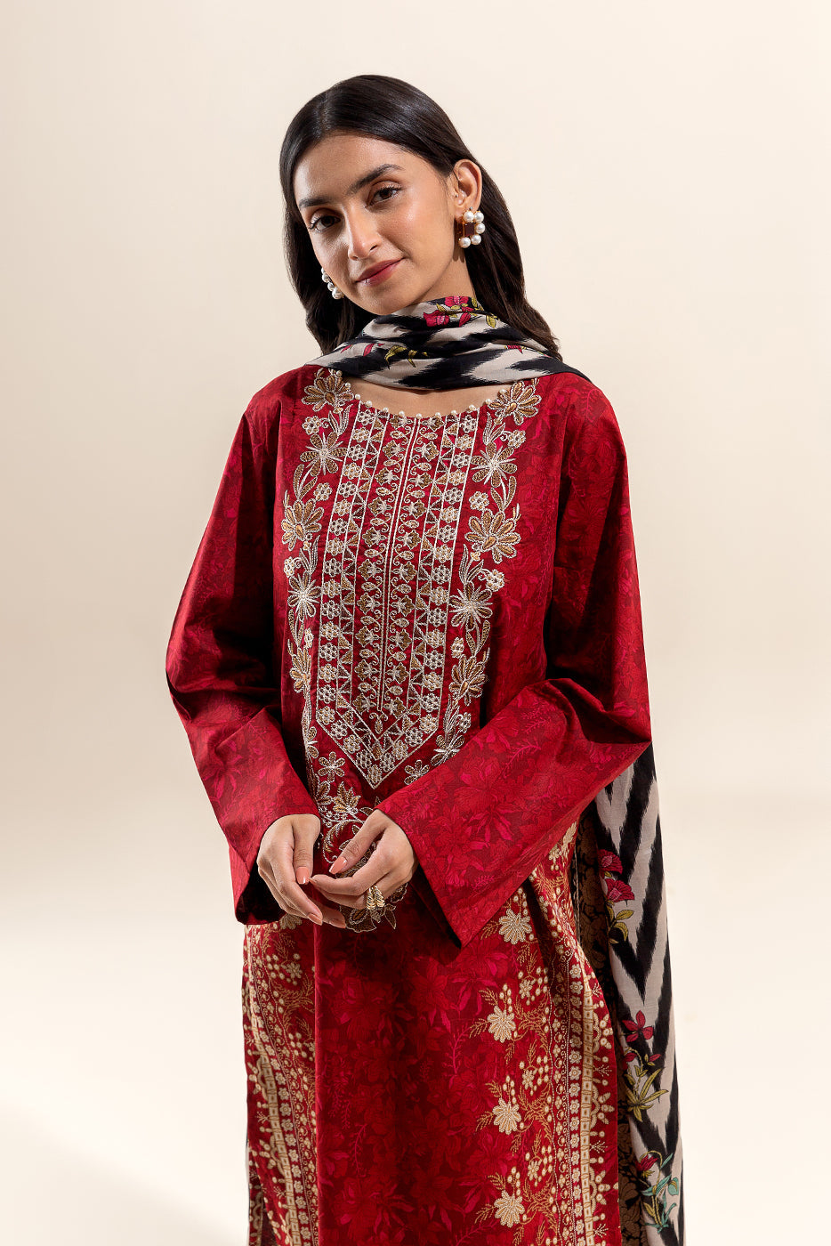 3 Piece Embroidered Lawn Suit-Garnet Fall (Unstitched)
