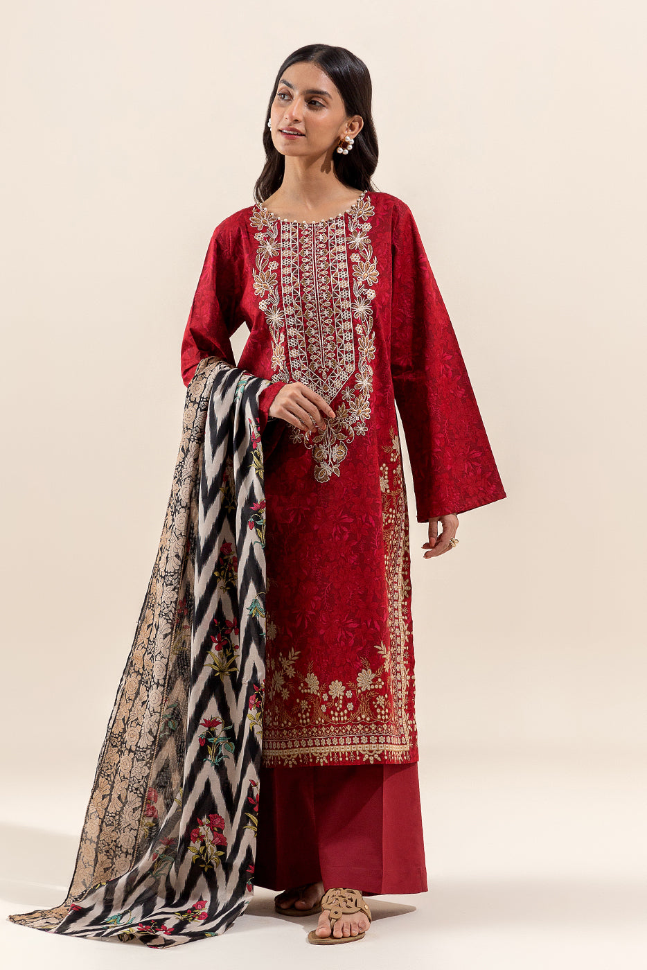 3 Piece Embroidered Lawn Suit-Garnet Fall (Unstitched)