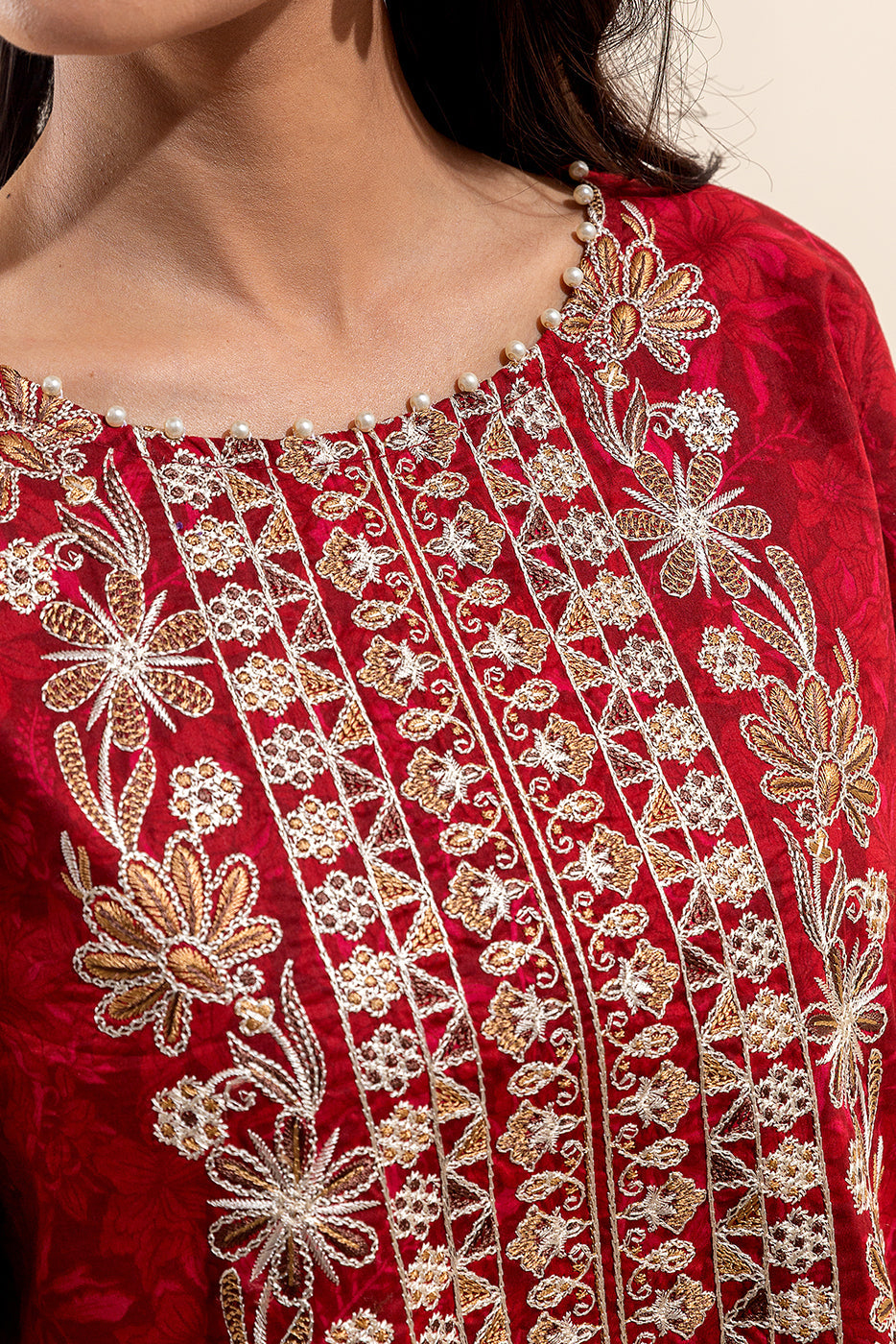 3 Piece Embroidered Lawn Suit-Garnet Fall (Unstitched)