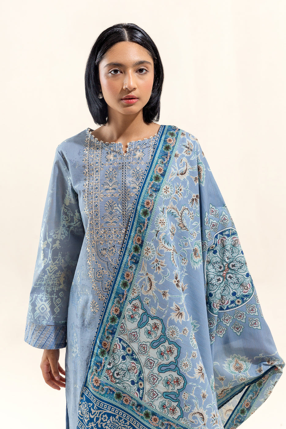 3 Piece Embroidered Lawn Suit-Pearl Grey (Unstitched)