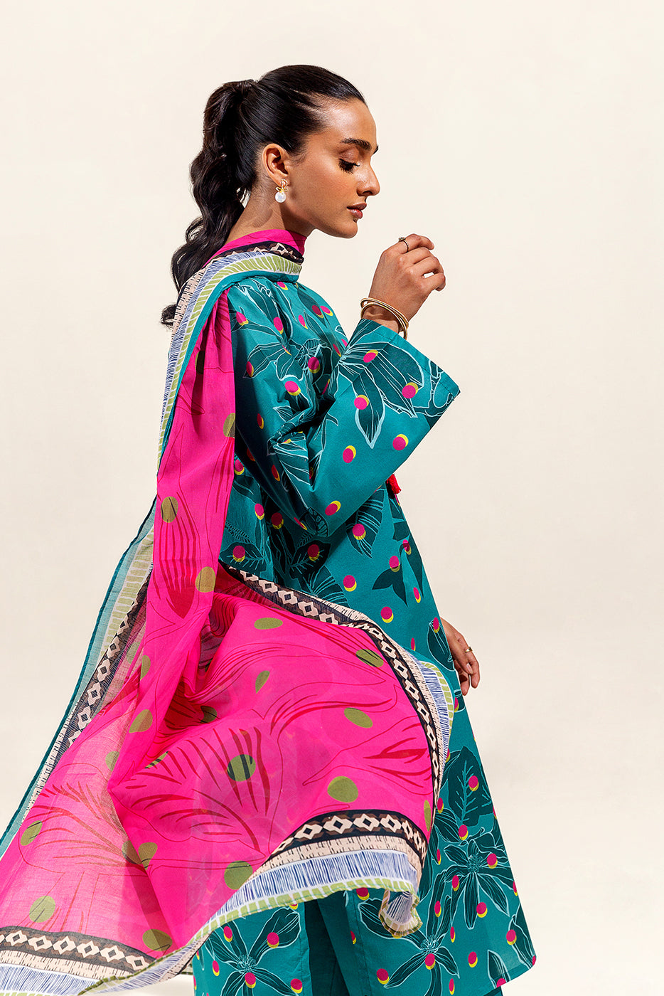 3 Piece Printed Suit-Tiffany Punch (Unstitched)