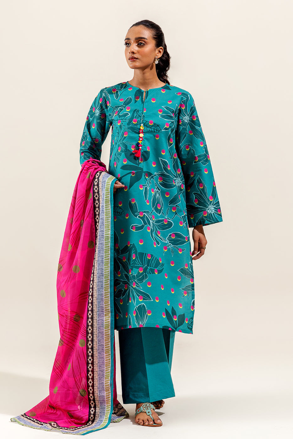 3 Piece Printed Suit-Tiffany Punch (Unstitched)