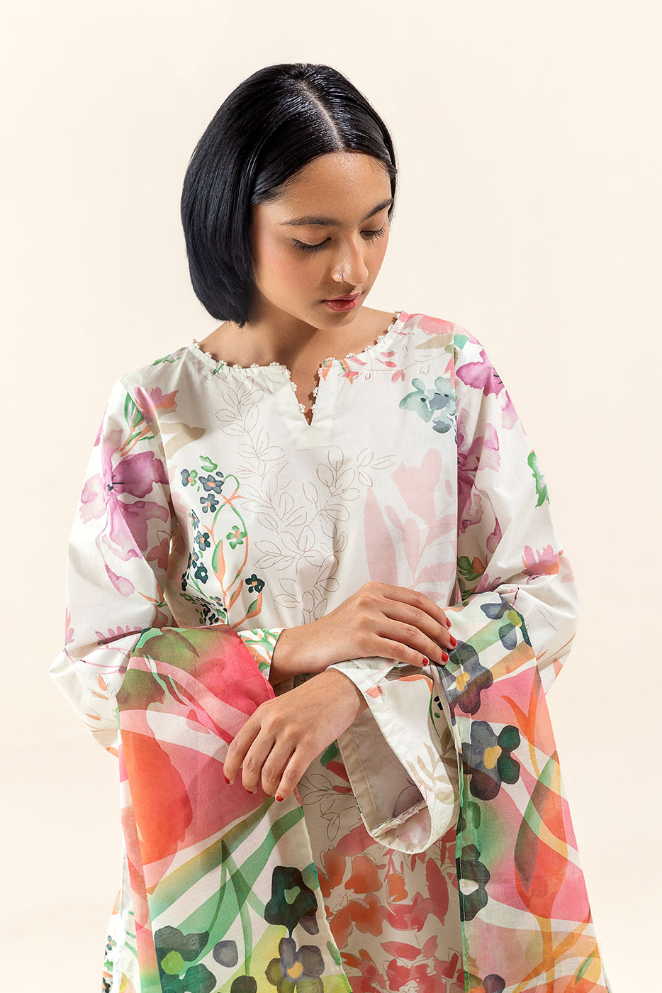 3 Piece Printed Lawn Suit-Ivory Shrub (Unstitched)