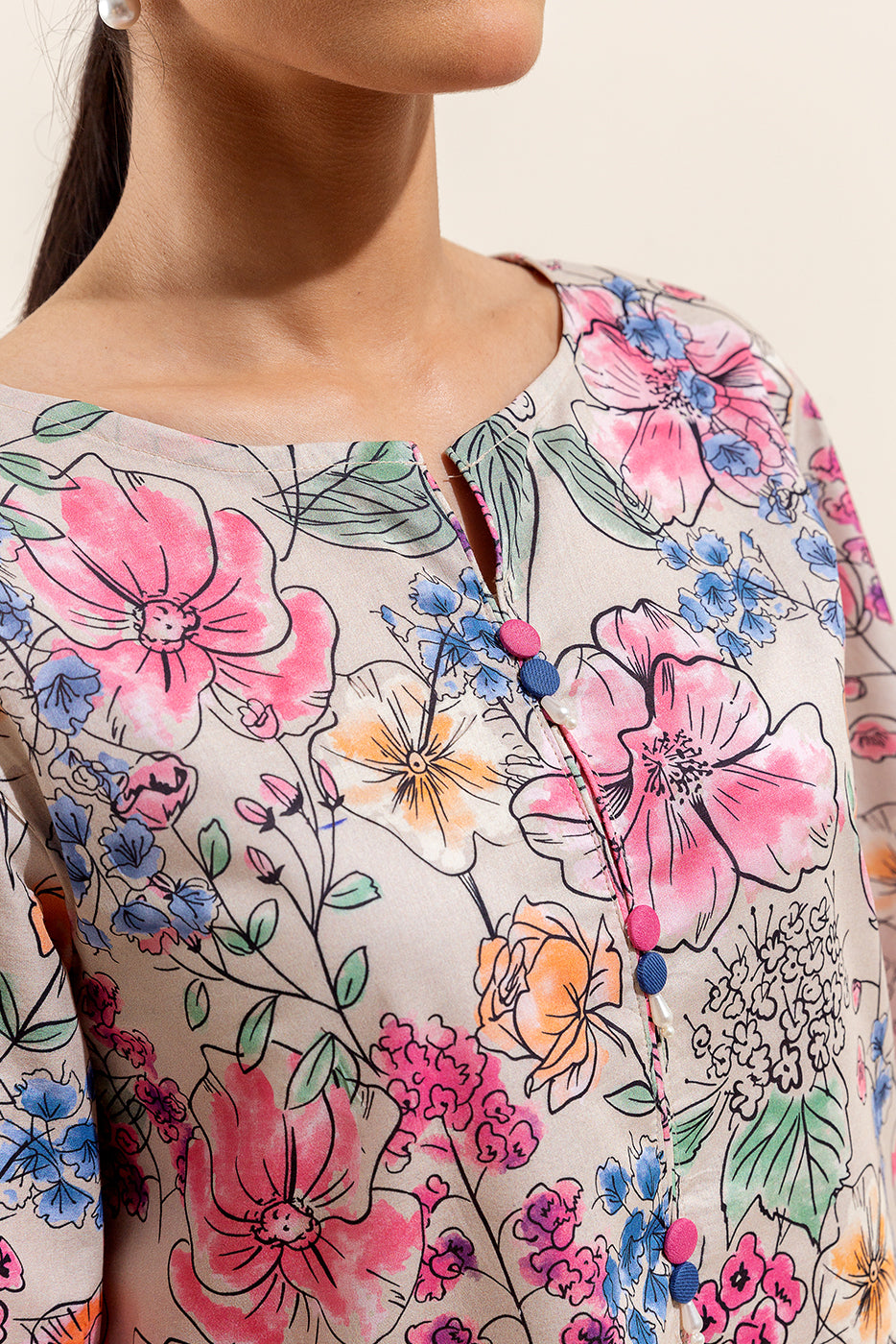 3 Piece Printed Lawn Suit-Floret Dust (Unstitched)