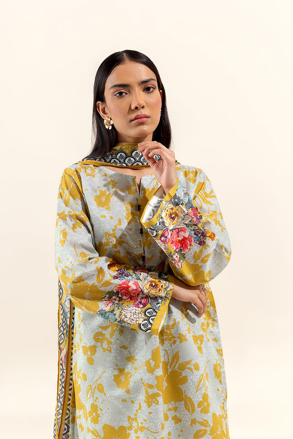 3 Piece Printed Lawn Suit-Canary Bloom (Unstitched)
