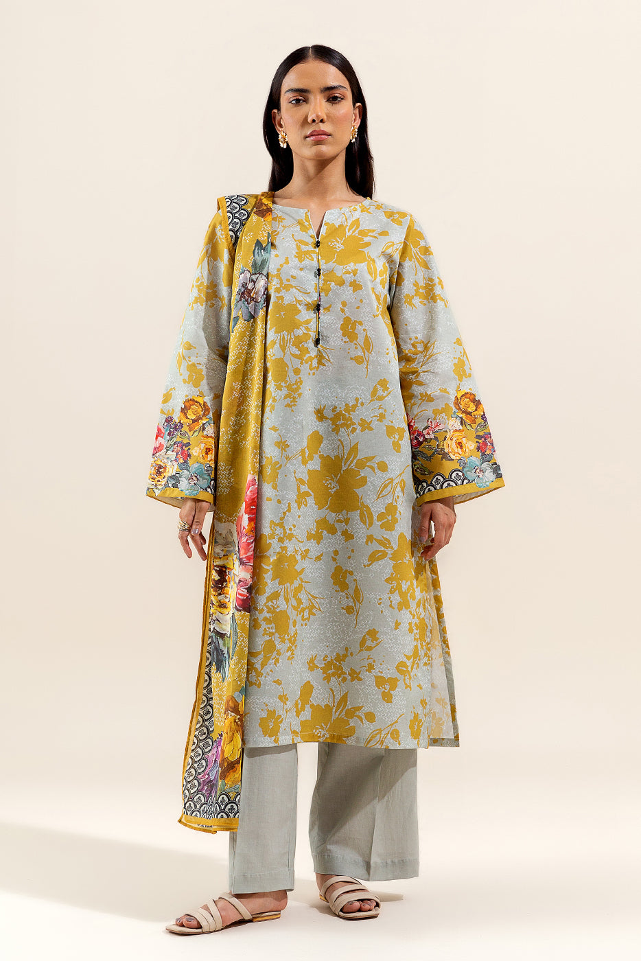 3 Piece Printed Lawn Suit-Canary Bloom (Unstitched)