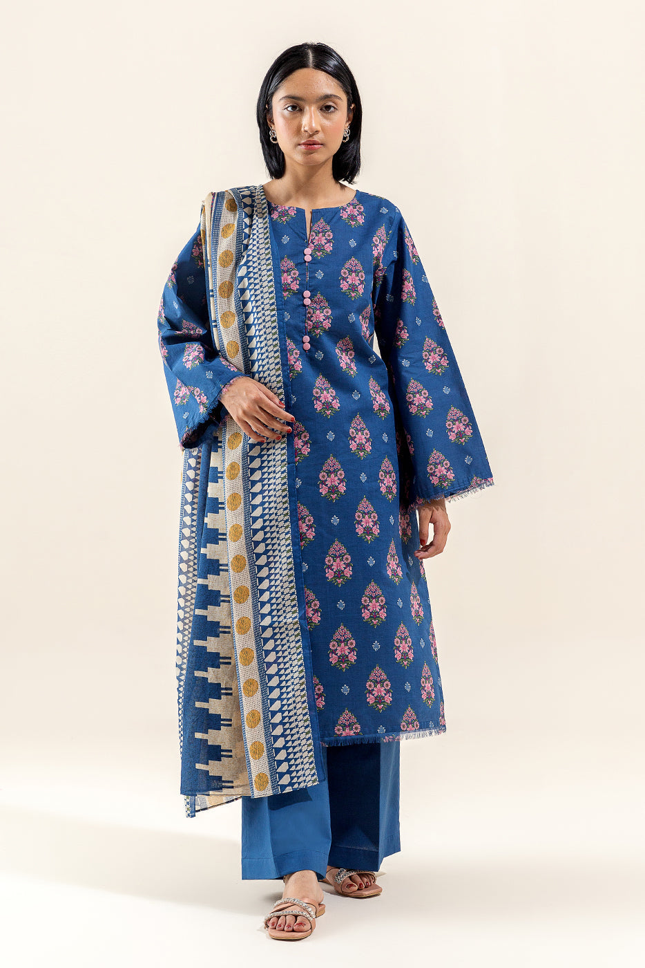 3 Piece Printed Lawn Suit-Aegean Bloom (Unstitched)