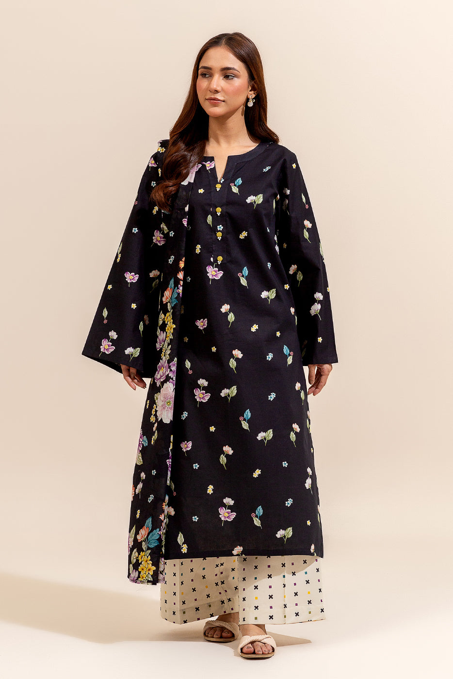 3 Piece Printed Lawn Suit-Noir Cymbidium (Unstitched)