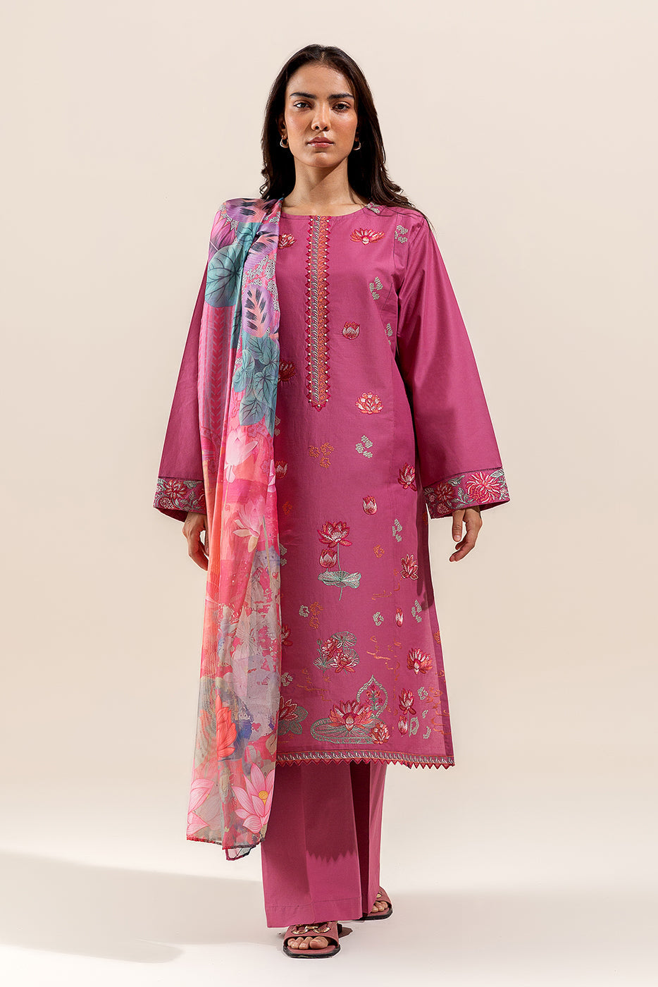 3 Piece Embroidered Lawn Suit-Lotus Blush (Unstitched)