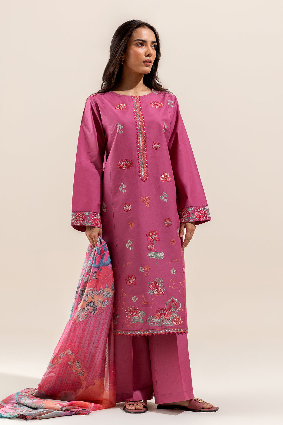 3 Piece Embroidered Lawn Suit-Lotus Blush (Unstitched)