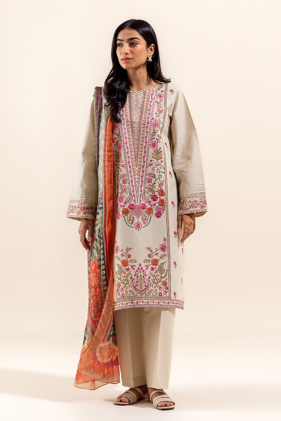 3 Piece Embroidered Lawn Suit-Crewel Bloom (Unstitched)