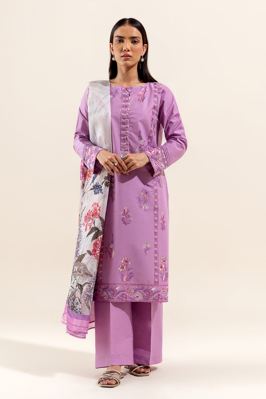 2 Piece Embroidered Lawn Suit-Taffy Orchid (Unstitched)