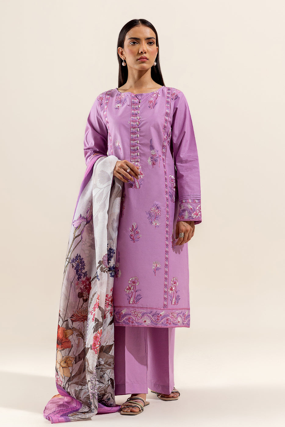 2 Piece Embroidered Lawn Suit-Taffy Orchid (Unstitched)