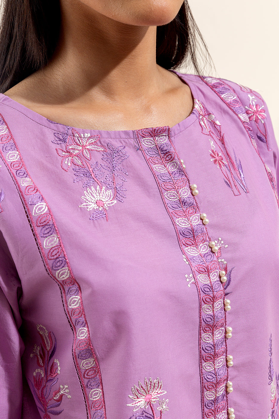 2 Piece Embroidered Lawn Suit-Taffy Orchid (Unstitched)