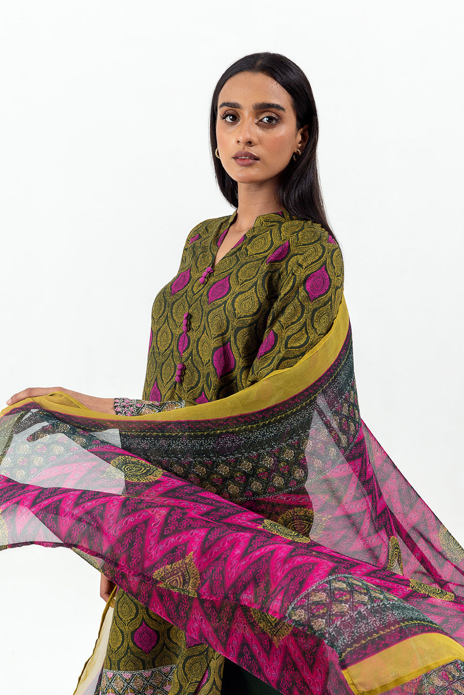 3 PIECE PRINTED VISCOSE SUIT (PRET)