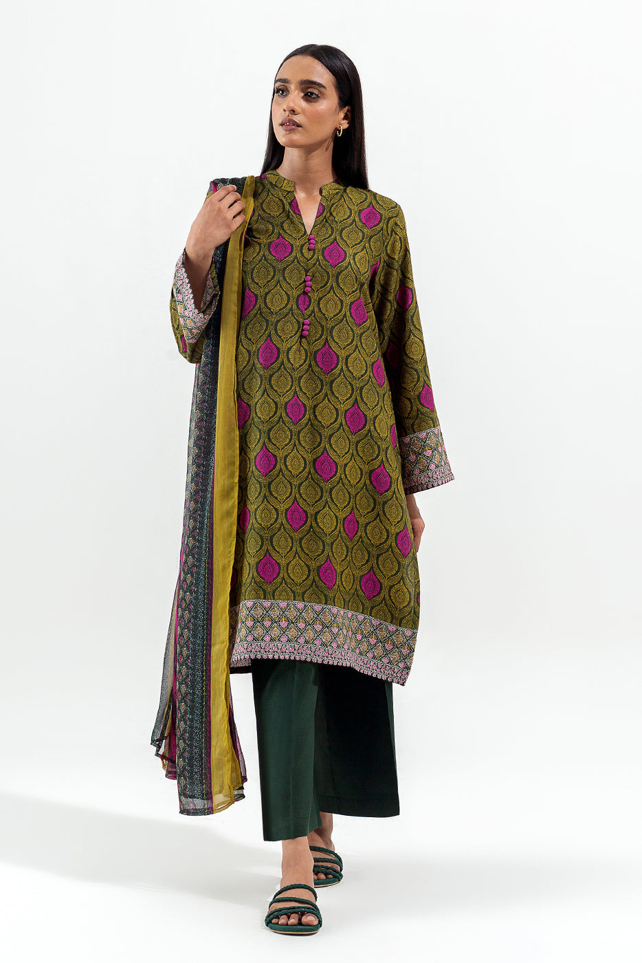 3 PIECE PRINTED VISCOSE SUIT (PRET)
