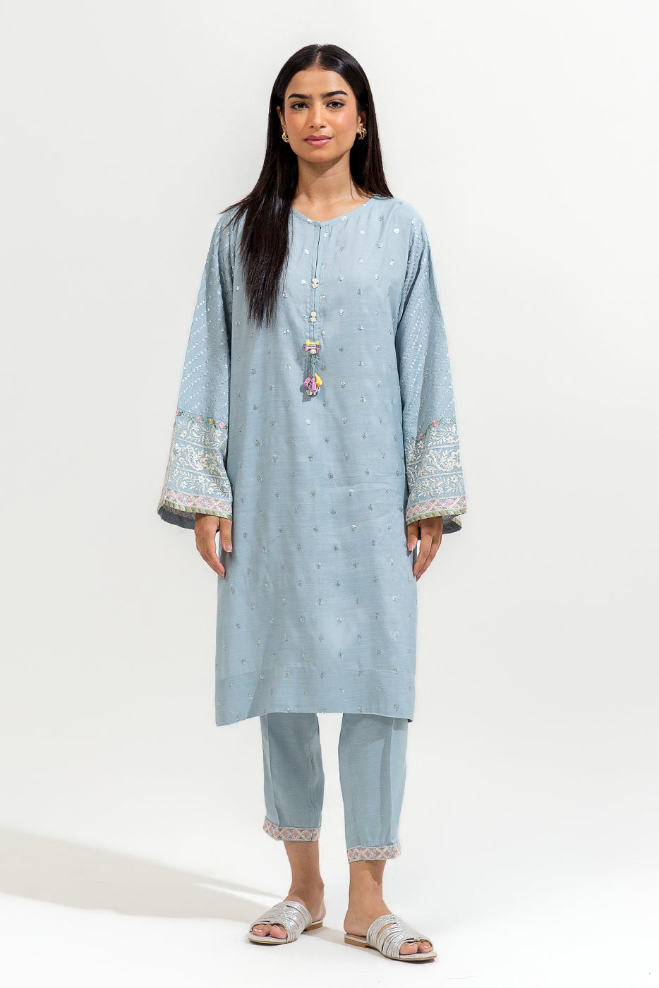 2 Piece Embroidered Slub Suit (Luxury-Pret)