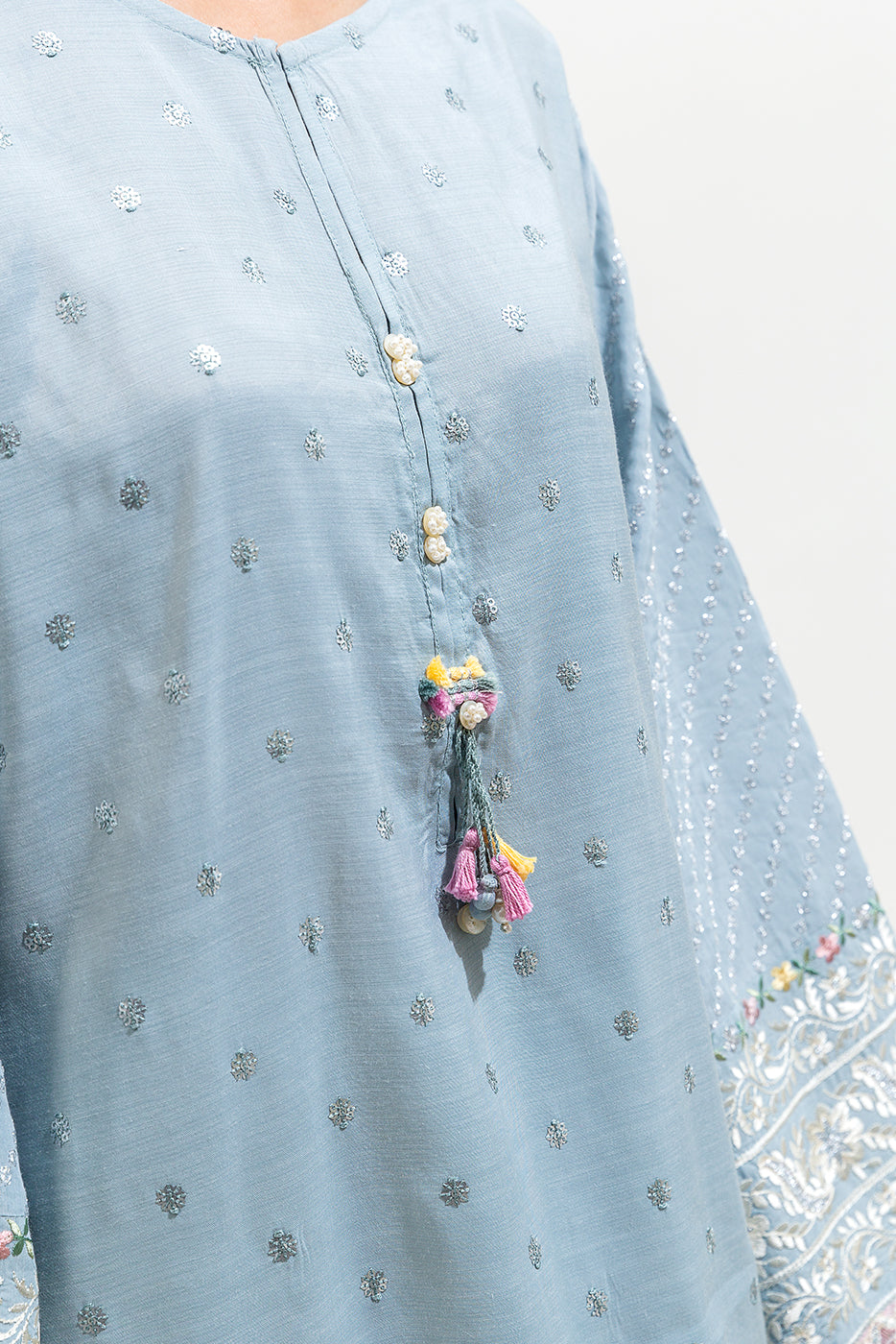 2 Piece Embroidered Slub Suit (Luxury-Pret)