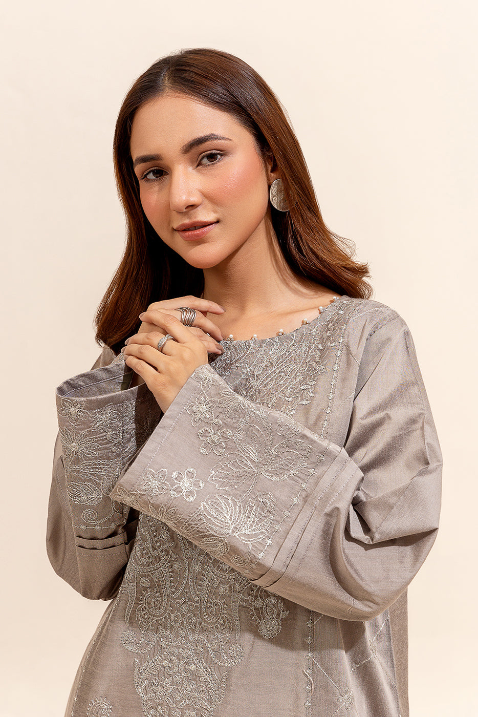 2 Piece Embroidered Two Tone Suit-Harbor Grey (Unstitched)