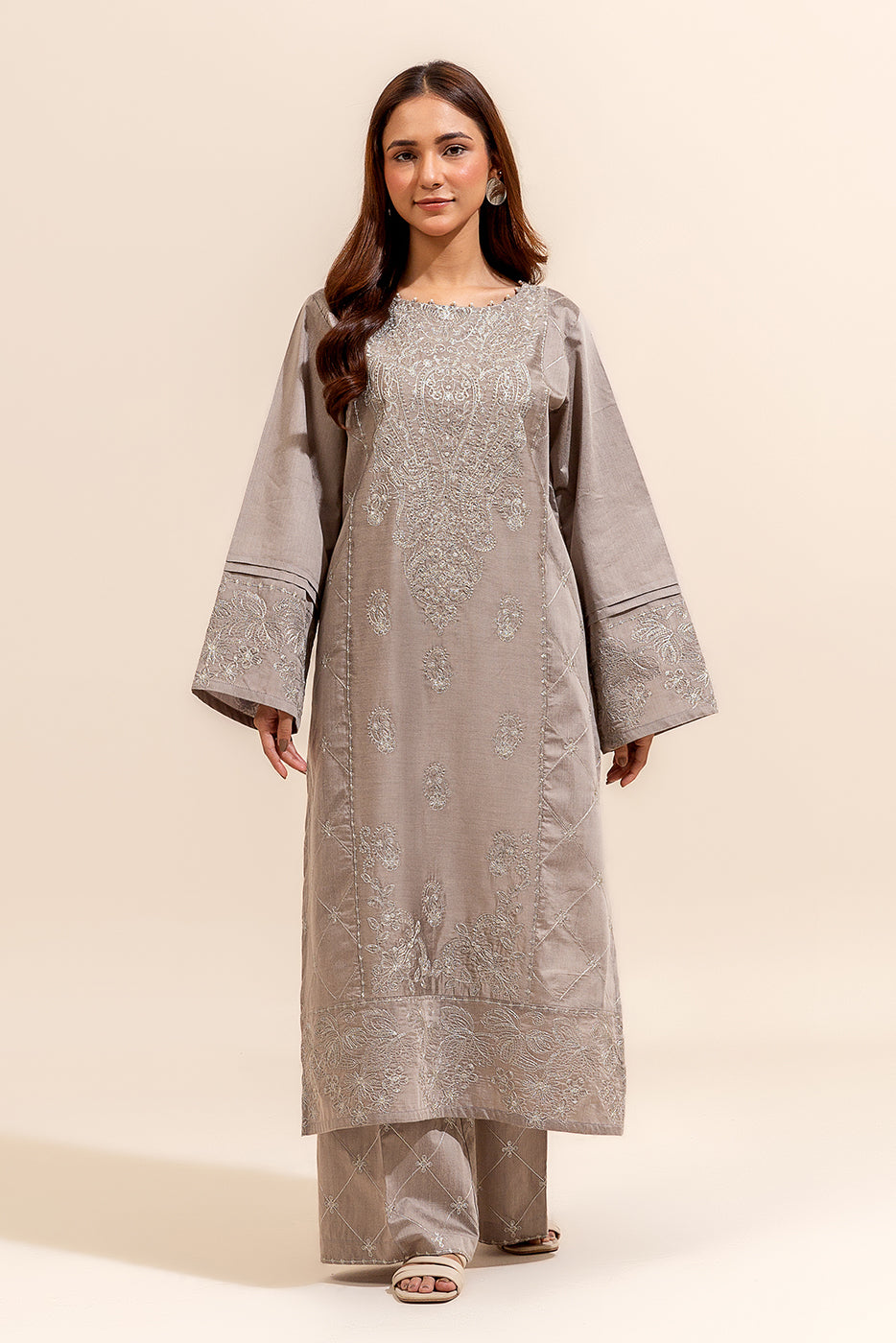 2 Piece Embroidered Two Tone Suit-Harbor Grey (Unstitched)