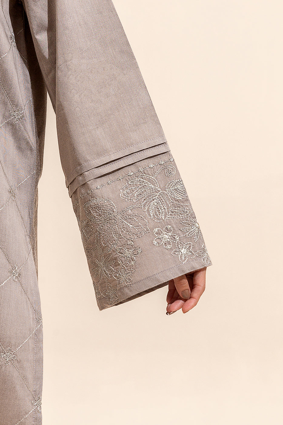 2 Piece Embroidered Two Tone Suit-Harbor Grey (Unstitched)