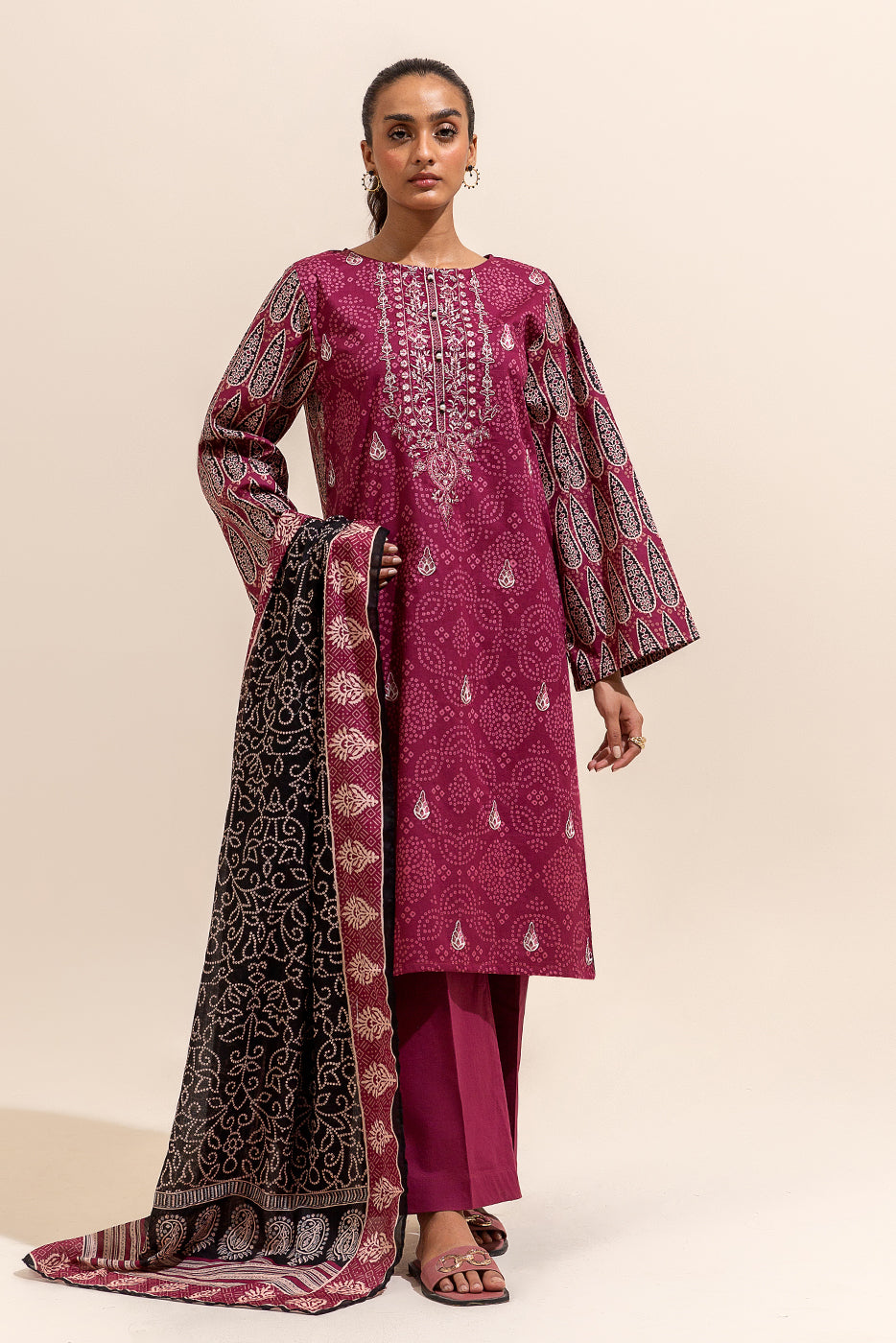 3 Piece Embroidered Lawn Suit-Mulberry Tribe (Unstitched)