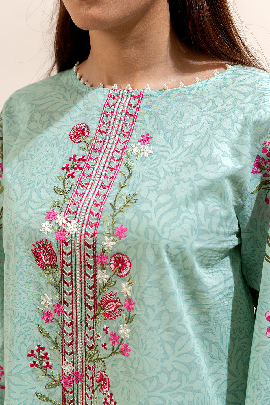 3 Piece Embroidered Lawn Suit-Turquoise Bloom (Unstitched)