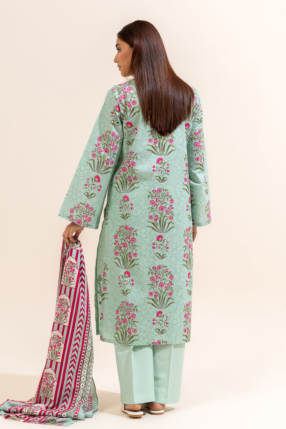 3 Piece Embroidered Lawn Suit-Turquoise Bloom (Unstitched)