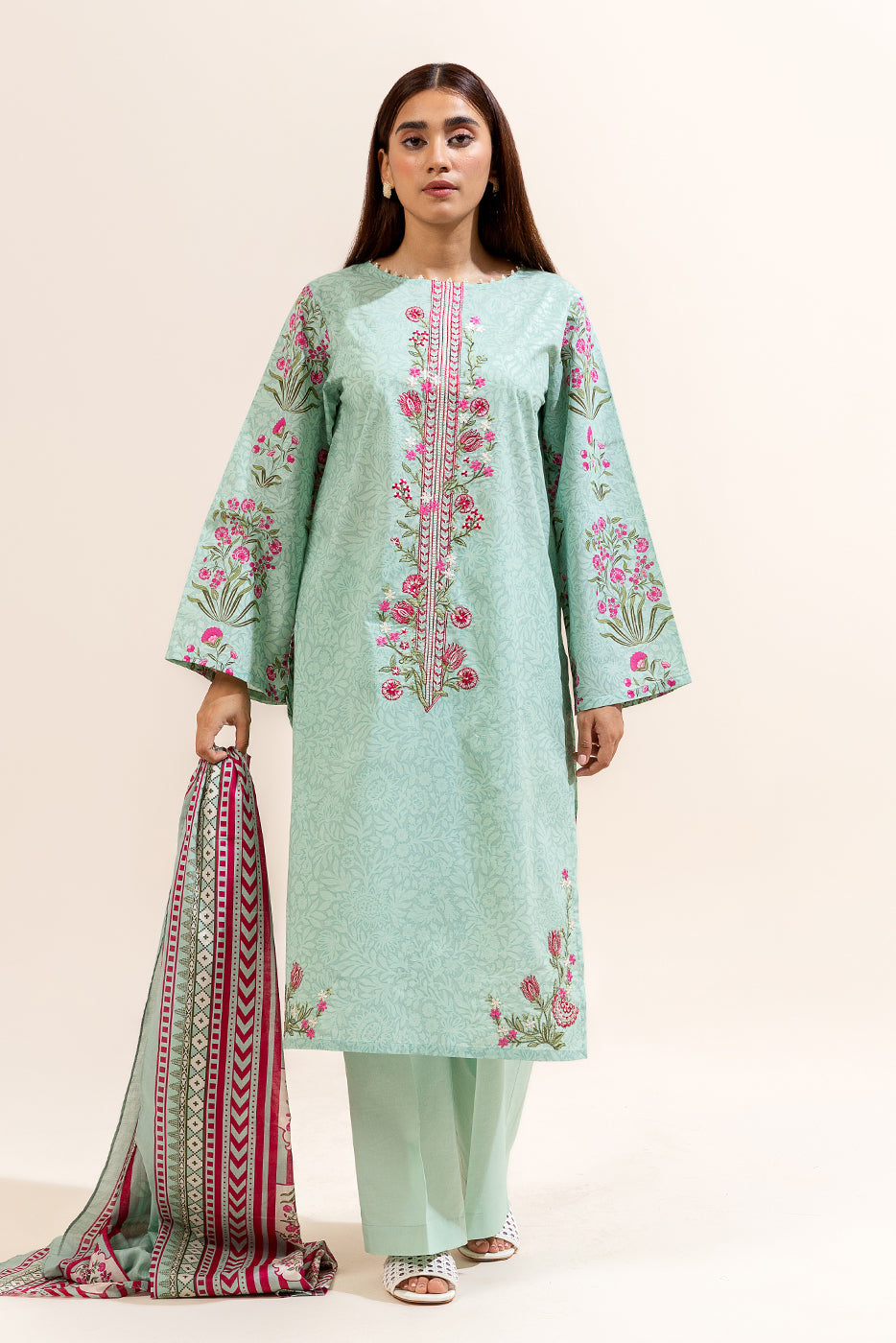 3 Piece Embroidered Lawn Suit-Turquoise Bloom (Unstitched)