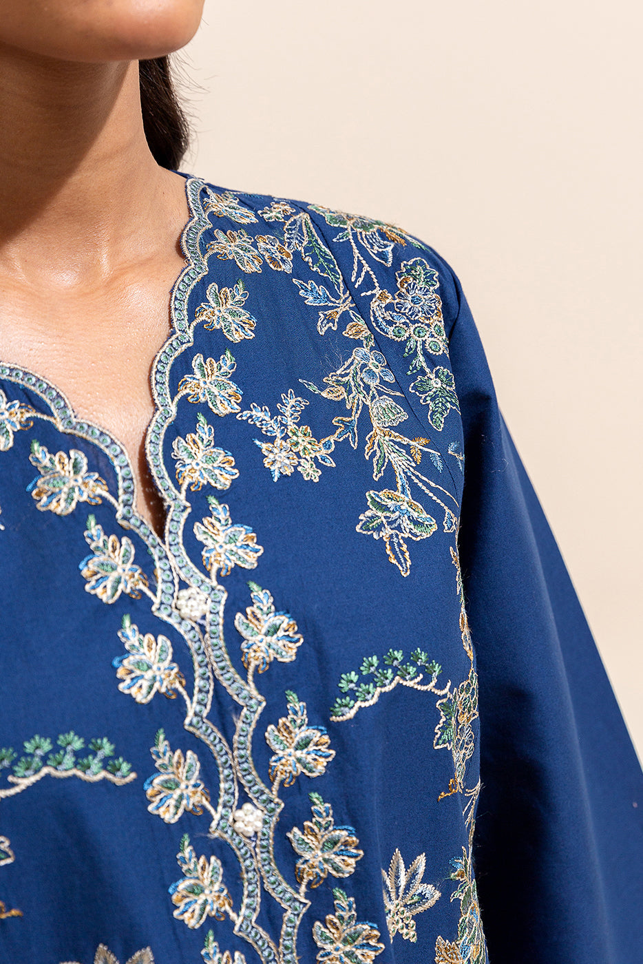 3 Piece Embroidered Lawn Suit-Navy Meadow (Unstitched)